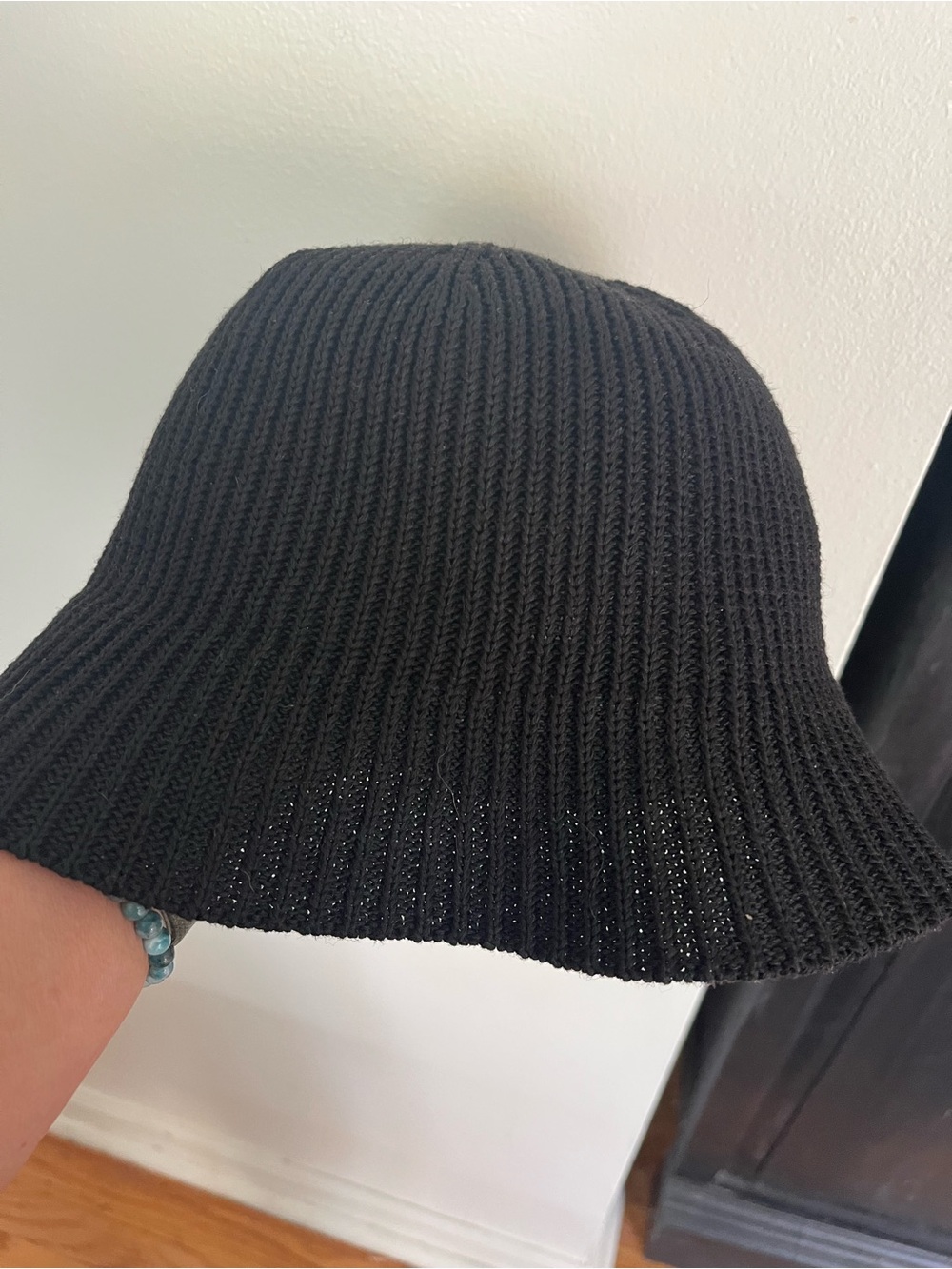 & Other Stories Black Ribbed Knit Bucket Hat